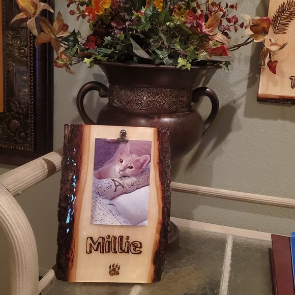 Custom Made Wood Burned Picture Frame, 8 x 11 w/clip, Handmade Pet Frame - Picture 1 of 6